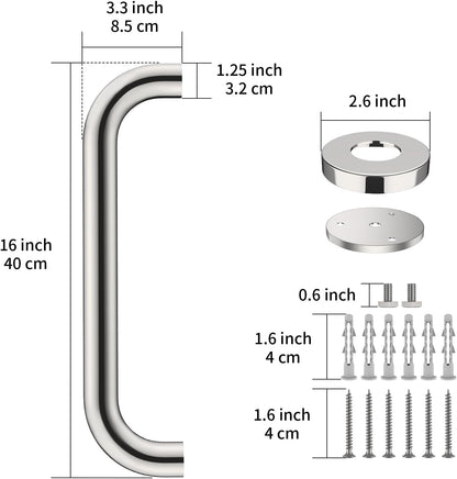 2 Pack 16 Inch Shower Grab Bar - 1.25" Diameter, ZUEXT Chrome Stainless Steel Bathroom Grab Bar Handle, Bathroom Balance Bar,Safety Hand Rail Support,Handicap Injury Elderly Senior Assist Bath Handle