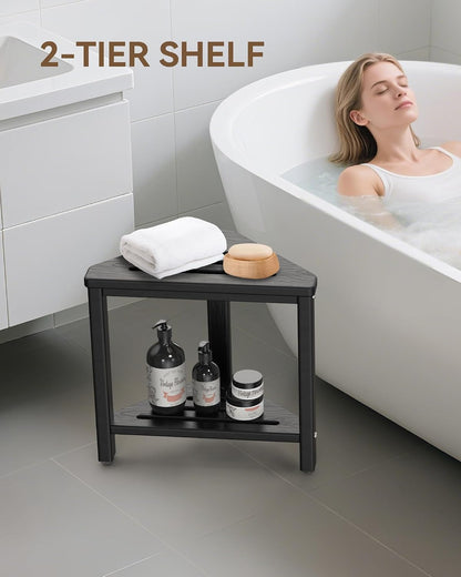 Shower Foot Rest 15in, HDPE Corner Shower Stool for Shaving Legs, Black