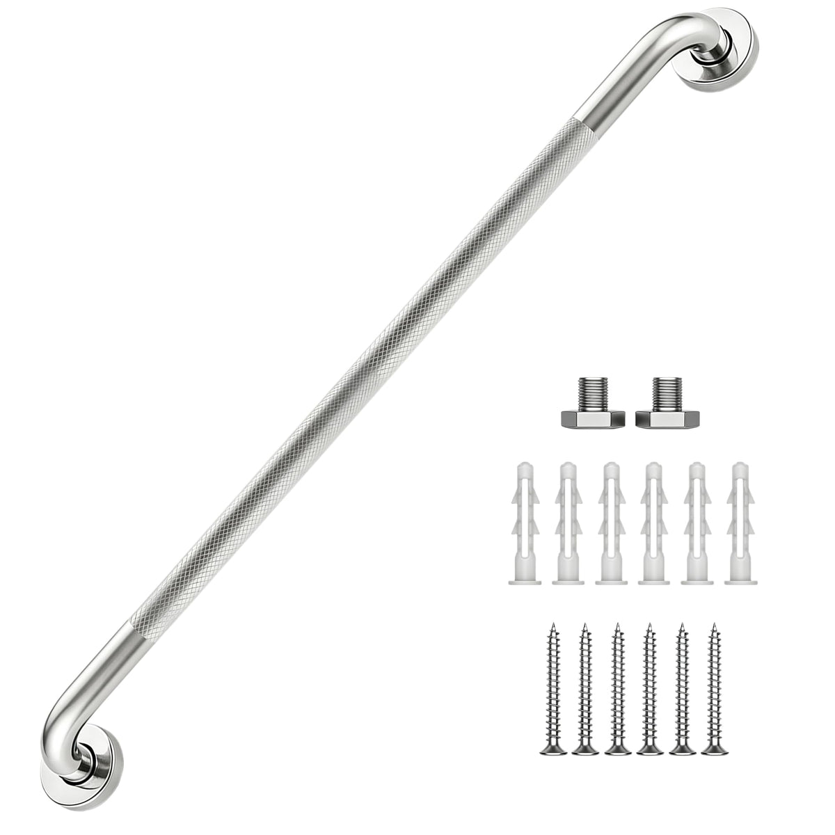 16 Inch Grab Bars 1.25" Dia,2 Pack Brushed Nickel 304 Stainless Steel Bathroom Grab Bar,Anti Slip Knurled Safety Bar,Wall Mount Handicap Grab Bars,Support Handrail for Seniors Elderly Injury