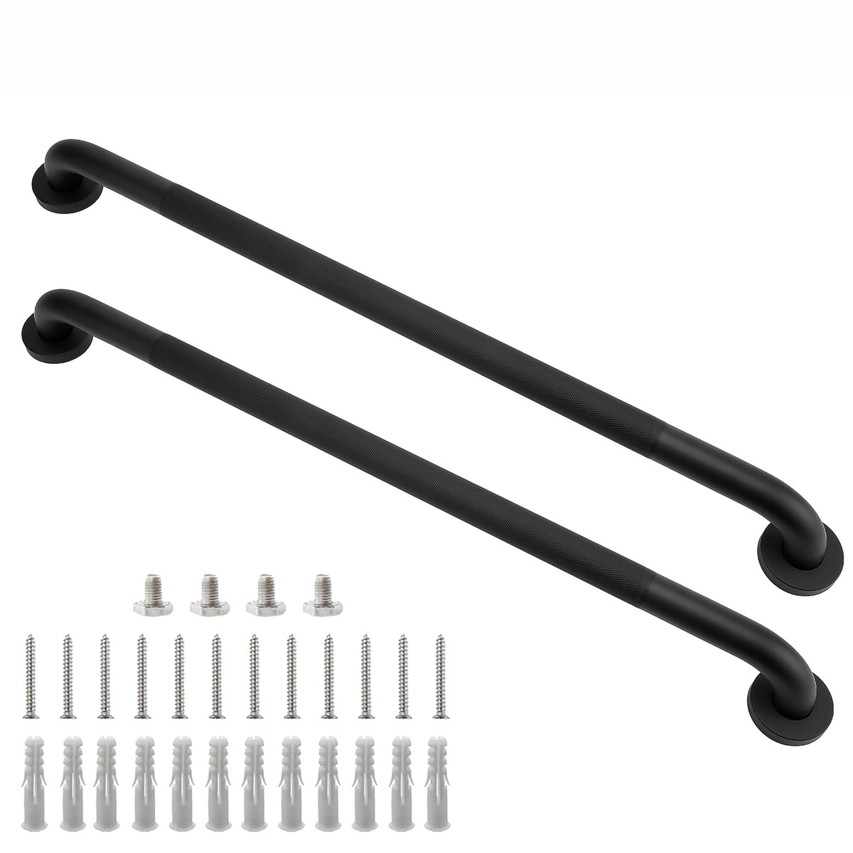 16 Inch Silver Anti-Slip Shower Grab Bars, 1.25" Diameter 2 Pack