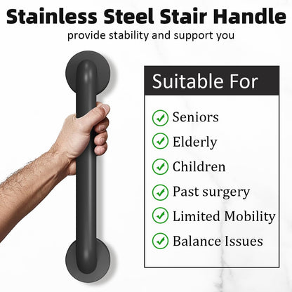 Metal Industrial Stairs Grab Wall Handrail Staircase Steps Indoor Exterior Outdoor Deck Hand Rail Safety Grab Bar (Matte Black) Handle for Stairs Bars Wall Elderly Grab Frame Pipe (12 Inch 1 Pack)