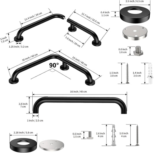 16 Inch L-Shaped Angled Grab Bar for Shower Bathroom, Matte Black