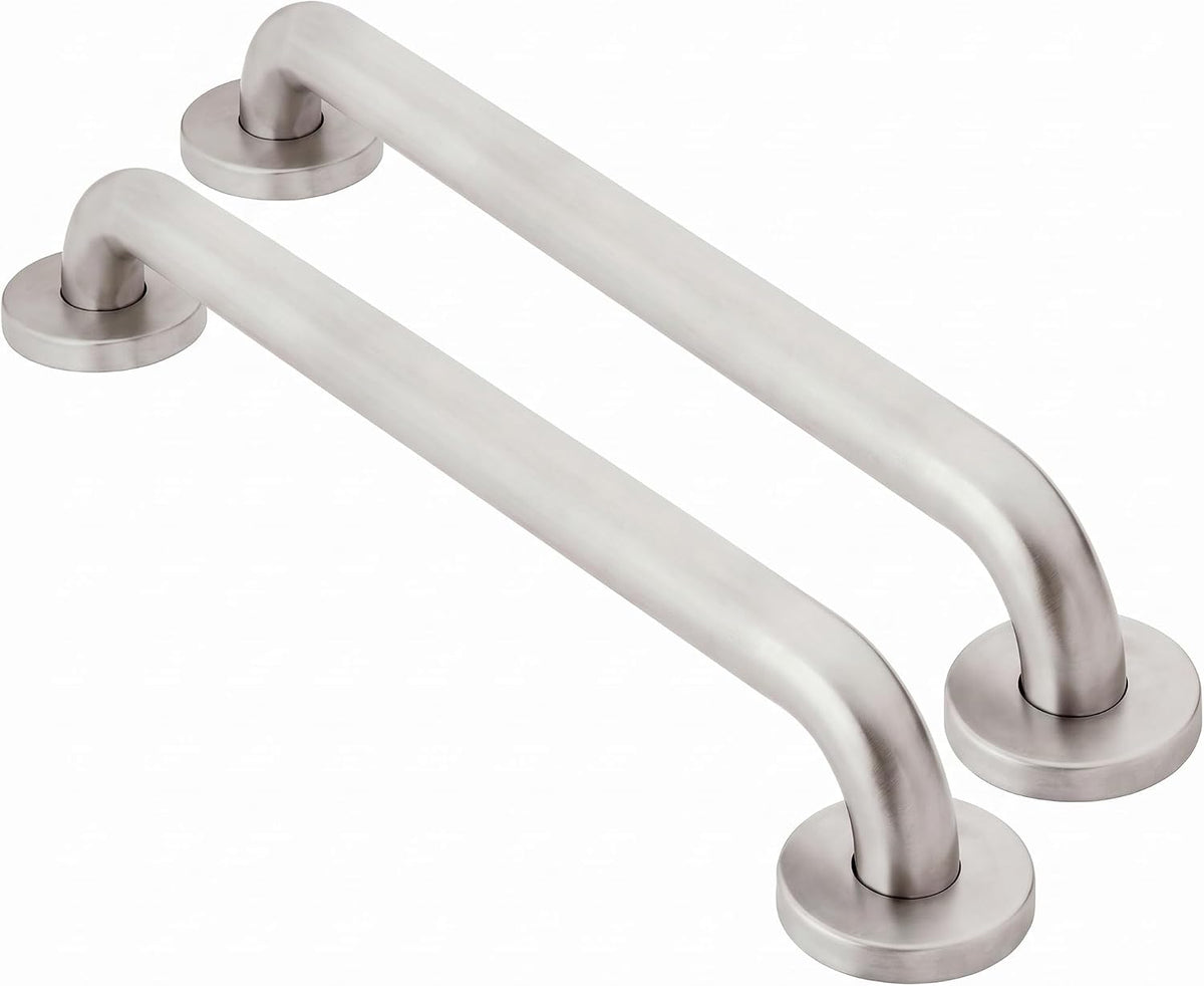 Moen Home Care Bathroom Safety 24 Inch Stainless Steel Handicap Grab Bar for Bathtub and Shower, Slip Resistant Peened Texture, Elderly Assistance Product, Polished Brass, R8724P (Pack of 2)