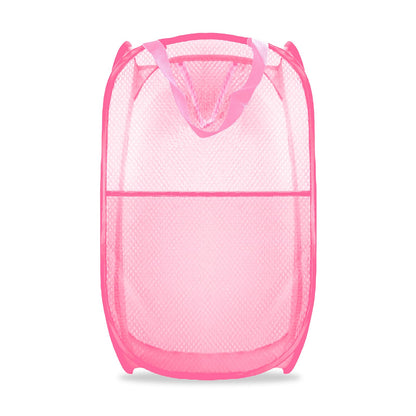 Collapsible Pop Up Laundry Hamper, Extra Large Mesh Foldable Laundry Basket Bag, 28" x 16" x 16", 4 Pack (Black + Pink + Grey + Blue)