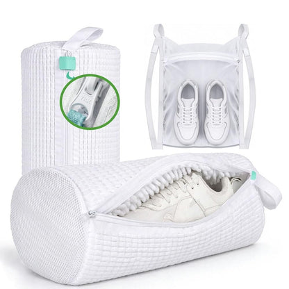 Shoe Washing Machine Bag 2 Pack with XXL 17"x16" Drying Bag - Reusable Laundry Shoe Bag, Heavy-Duty Concealed Zipper, 360° Microfiber Cleaning for Sneakers & All Footwear (White)