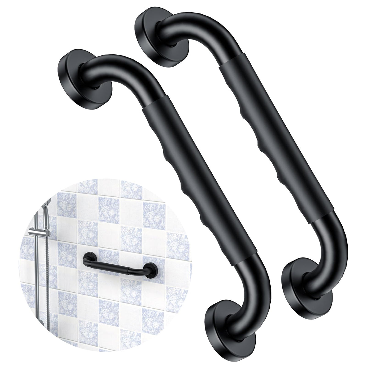 ZUEXT 2 Pack 16 Inch Chrome Anti Slip Shower Grab Bar with Knurled Grip