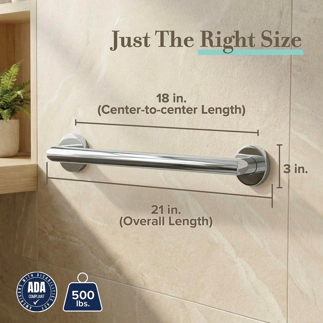 Gatco 962 Glam 18" L Grab Bar, Chrome/ADA Compliant Stainless Steel Safety Grab Bar for Bathroom