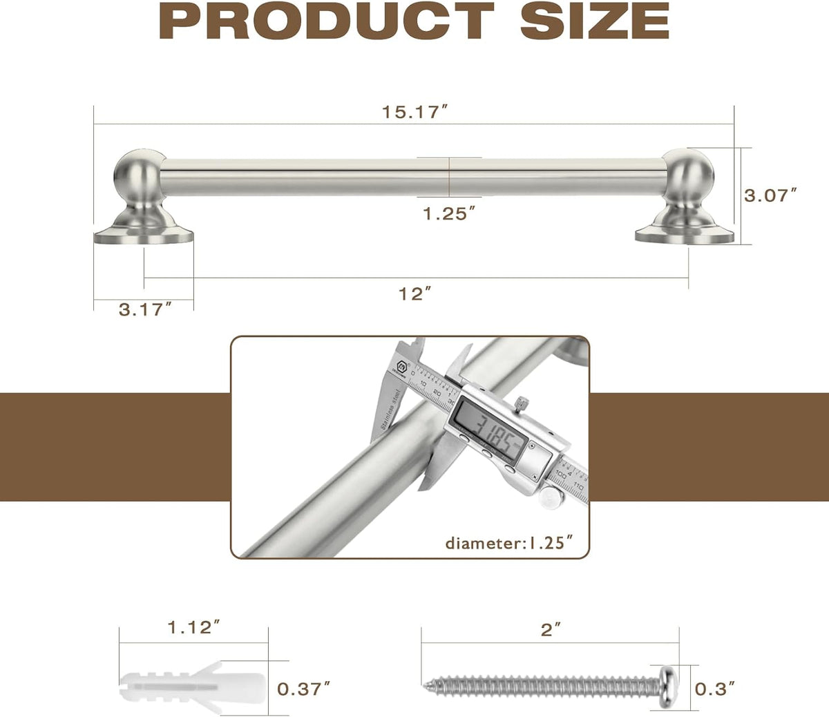 Shower Grab Bar, Safety Bathroom Assist Handle for Elderly 12 Inch