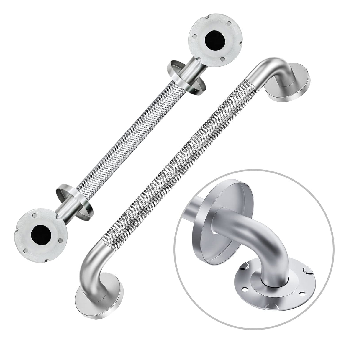 24 Inch Knurled Matte Black Grab Bar for Shower, 2 Pack