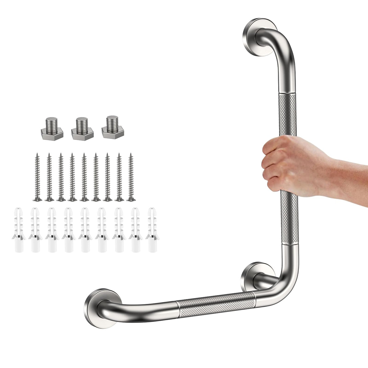 Brushed Nickel Angled Grab Bar 16x24 Inch, L-Shaped Grab Bars for Shower