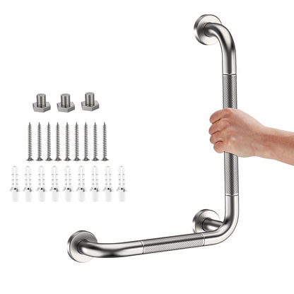 Brushed Nickel Angled Grab Bar 16x24 Inch, L-Shaped Grab Bars for Shower