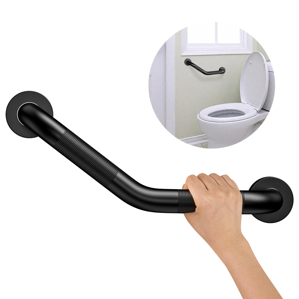 16 Inch Angled Shower Grab Bar, Munzong Brushed Nickel Bathroom Grab Bar