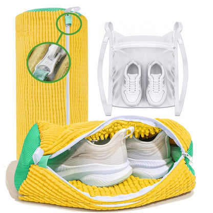 Shoe Washing Machine Bag 2 Pack with XXL 17"x16" Drying Bag - Reusable Laundry Shoe Bag, Heavy-Duty Concealed Zipper, 360° Microfiber Cleaning for Sneakers & All Footwear (White)
