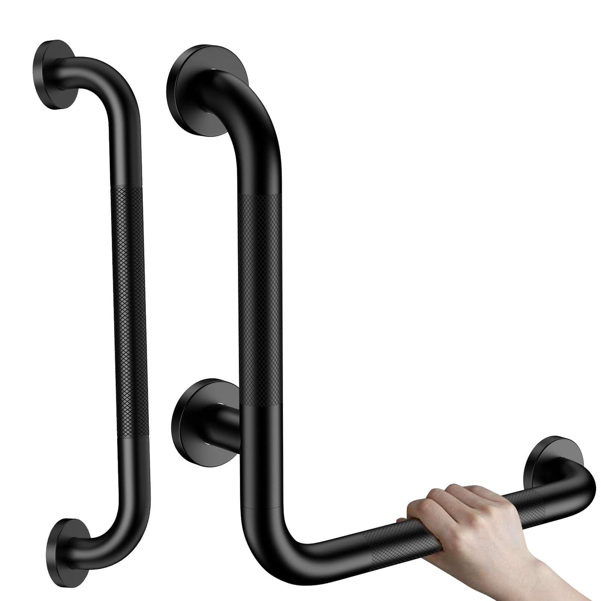 16 Inch L-Shaped Angled Grab Bar for Shower Bathroom, Matte Black