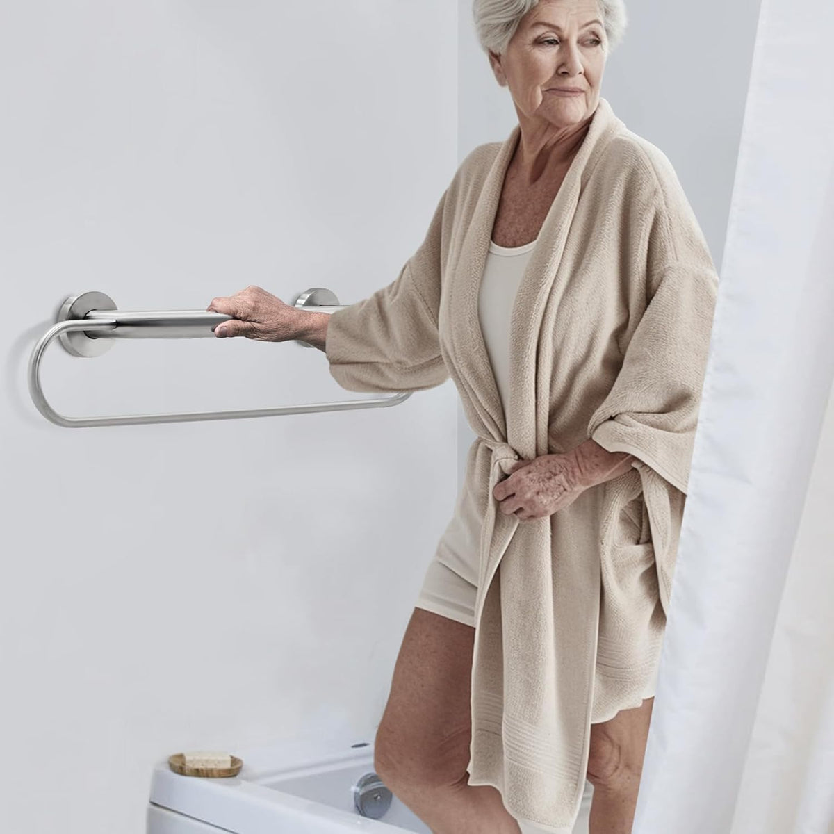 16 inch Grab Bar with 25 inch Towel Rack, Shower Grab Bar for Seniors, Safety Bars for Bathroom with Towel Holder, Wall Mount Grab Bar, Stainless Steel Support up to 500LBS