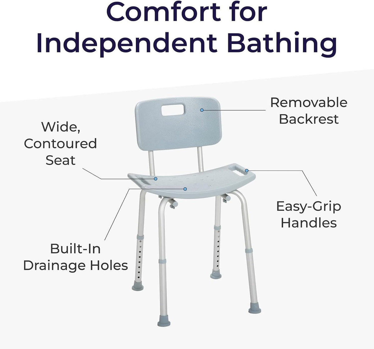 Drive Medical Shower Chair with Back and Suction Feet, Gray