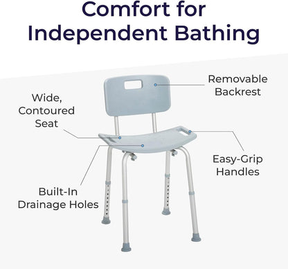 Drive Medical Shower Chair with Back and Suction Feet, Gray