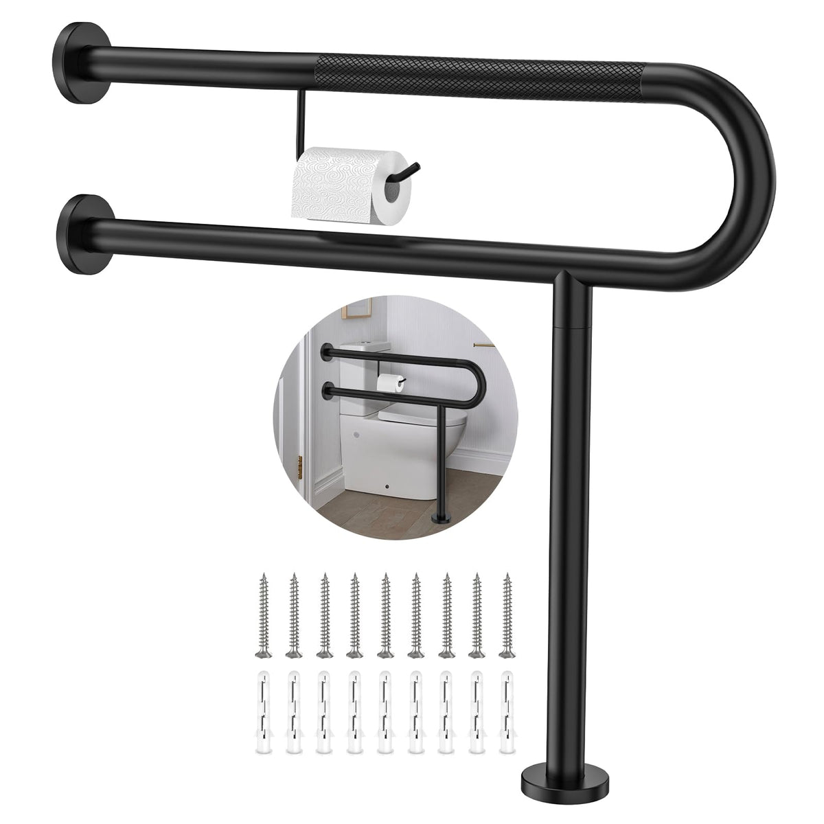 ZUEXT 24 Inch Brushed Nickel Wall to Floor Toilet Grab Bar w/Paper Holder