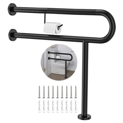 ZUEXT 24 Inch Brushed Nickel Wall to Floor Toilet Grab Bar w/Paper Holder