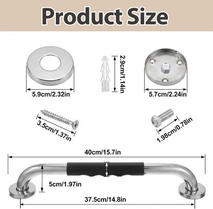 2Pcs Grab Bars for Shower, 16 Inch Stainless Steel Bathroom Safety Handrail with Non-Slip Rubber Grip, Mirror Polished Shower Handles, Handicap Grab Bars for Seniors Elderly