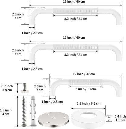 3 Pack Anti Slip Shower Grab Bar, Munzong 12" 16" 16" White Bathroom Bar