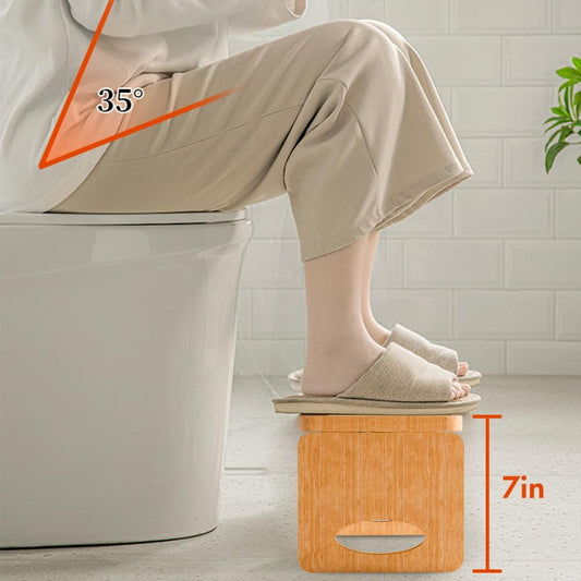 Beinilai Foldable Toilet Stool,7 Inches Bamboo Poop Stool for Bathroom