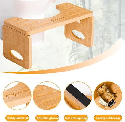 Beinilai Foldable Toilet Stool,7 Inches Bamboo Poop Stool for Bathroom