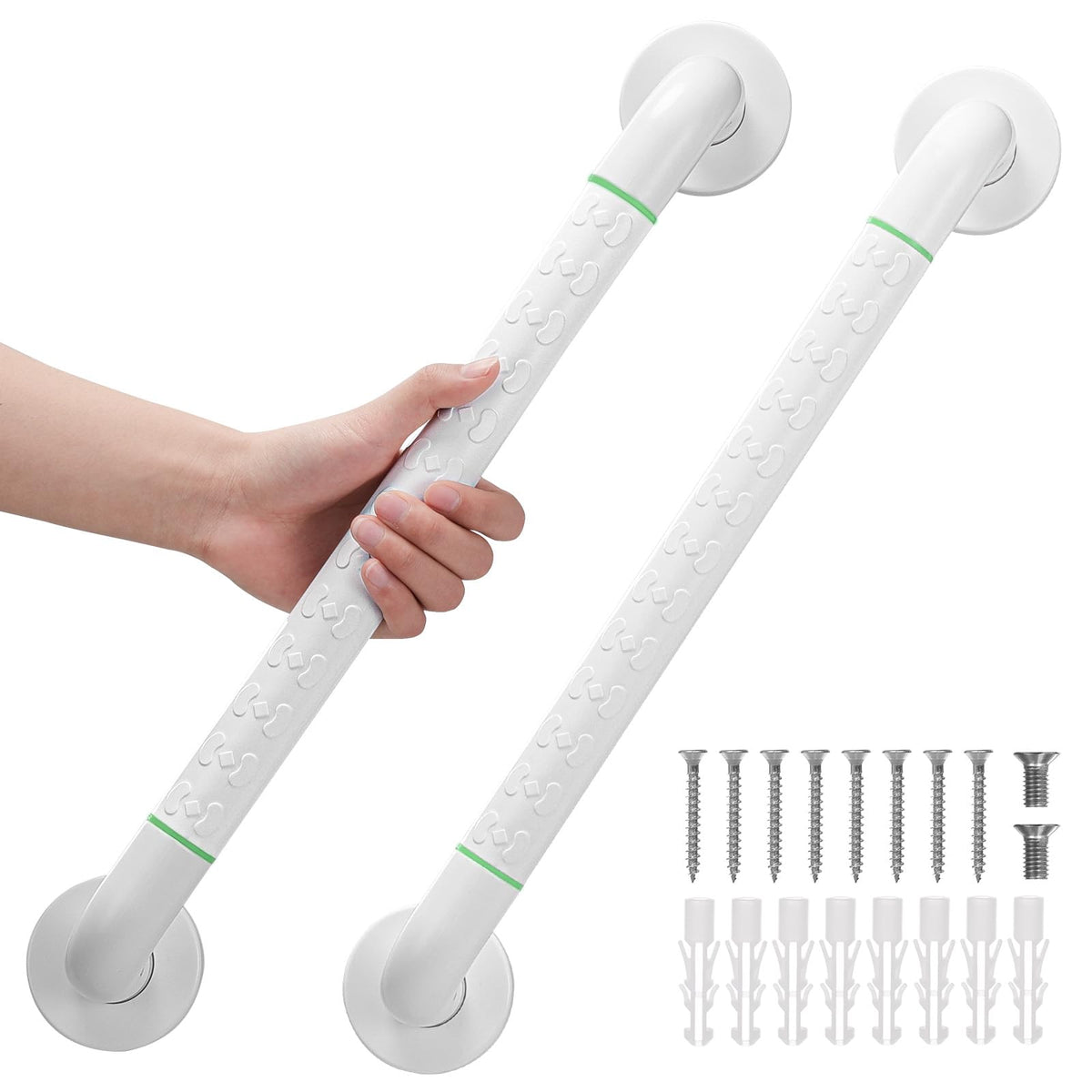 Grab Bars for Shower,2 Pack 12 Inch Shower Handle Bath Grab Rails with Anti-Slip Grip and Safety Luminous Circles,Stainless Steel Bath Handle Bathroom Grab Bar for Seniors, and Disability.