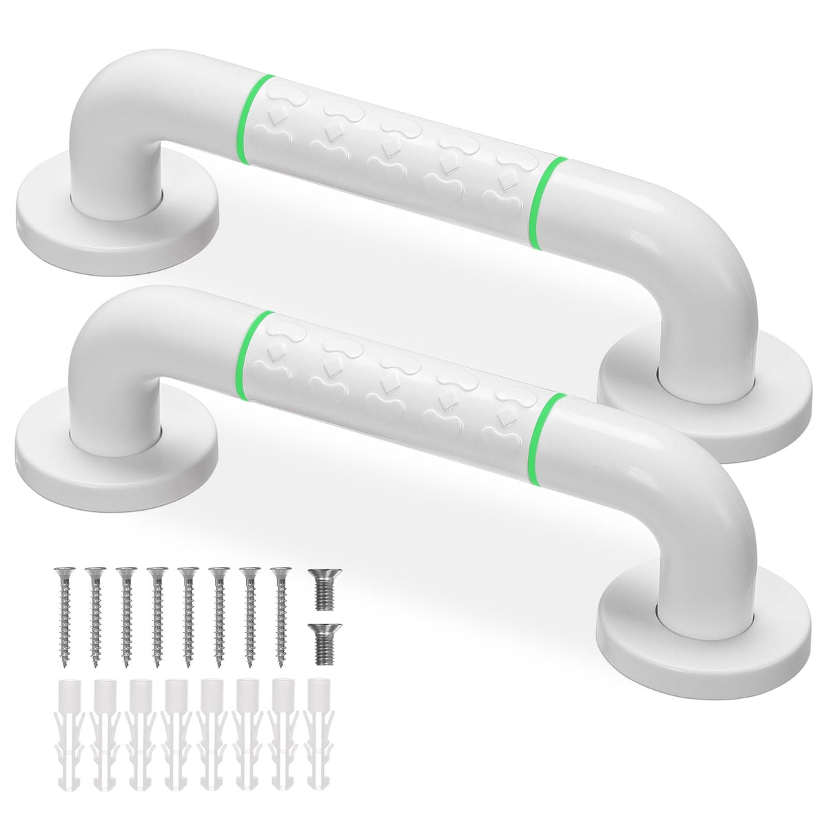 Grab Bars for Shower,2 Pack 12 Inch Shower Handle Bath Grab Rails with Anti-Slip Grip and Safety Luminous Circles,Stainless Steel Bath Handle Bathroom Grab Bar for Seniors, and Disability.
