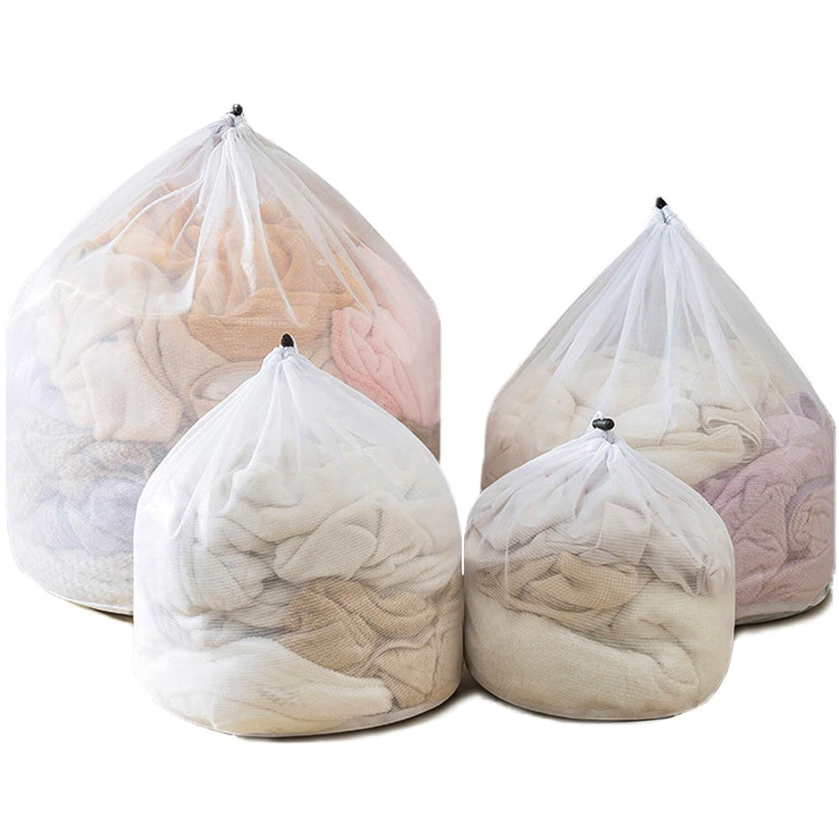 4 pcs Commercial Mesh Laundry Bag - Sturdy Mesh Material with Drawstring Closure. Ideal Machine Washable Laundry Bag for Factories, College, Dorm and Apartment Dwellers(4Set-M,L,XL,XXL)