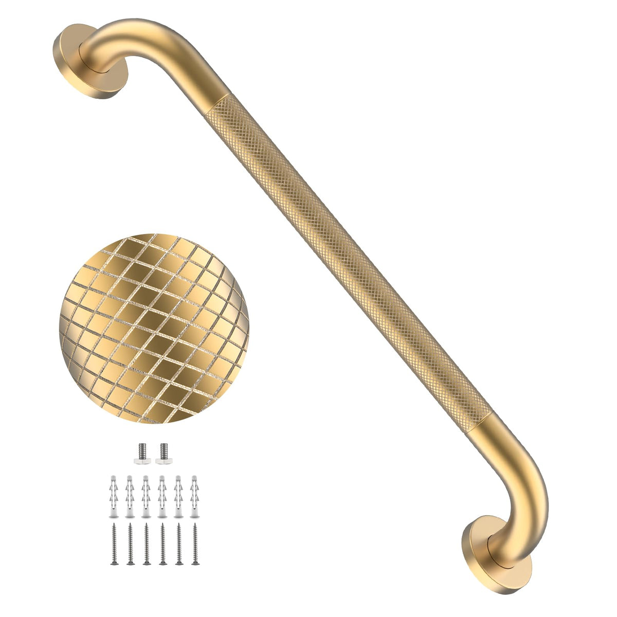 2 Pack 24 Inch Polished Chrome Anti Slip Knurled Shower Grab Bar