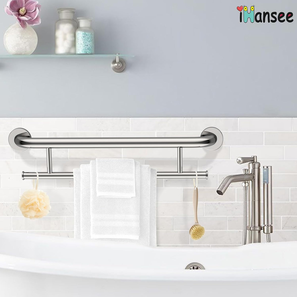 Polished Chrome Grab Bar with Towel Holder, Grab Bars for Shower 24 Inch