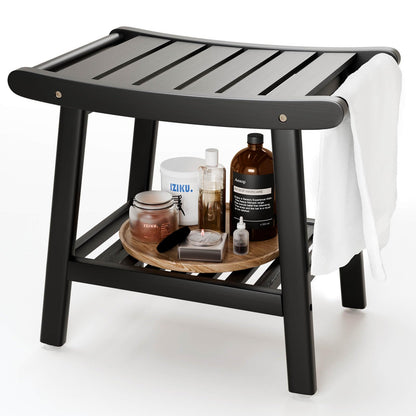 Bamboo Shower Stool Bench,Shower Chair for Inside Shower with Storage Shelf