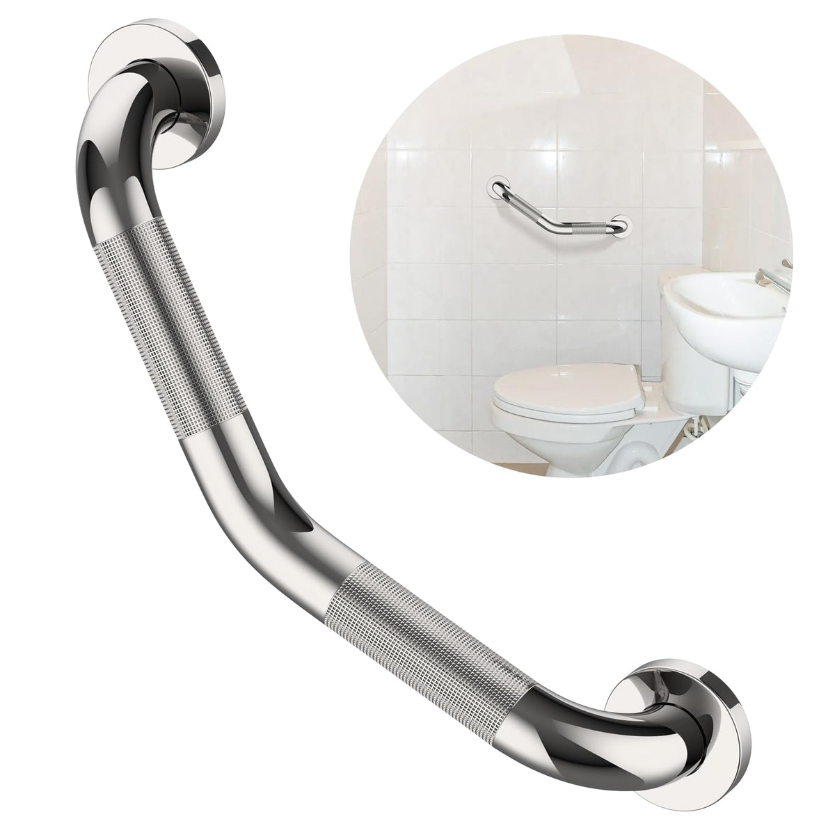 ZUEXT 2 Pack 16 Inch Angled Brushed Nickel Non Slip Knurled Shower Grab Bar