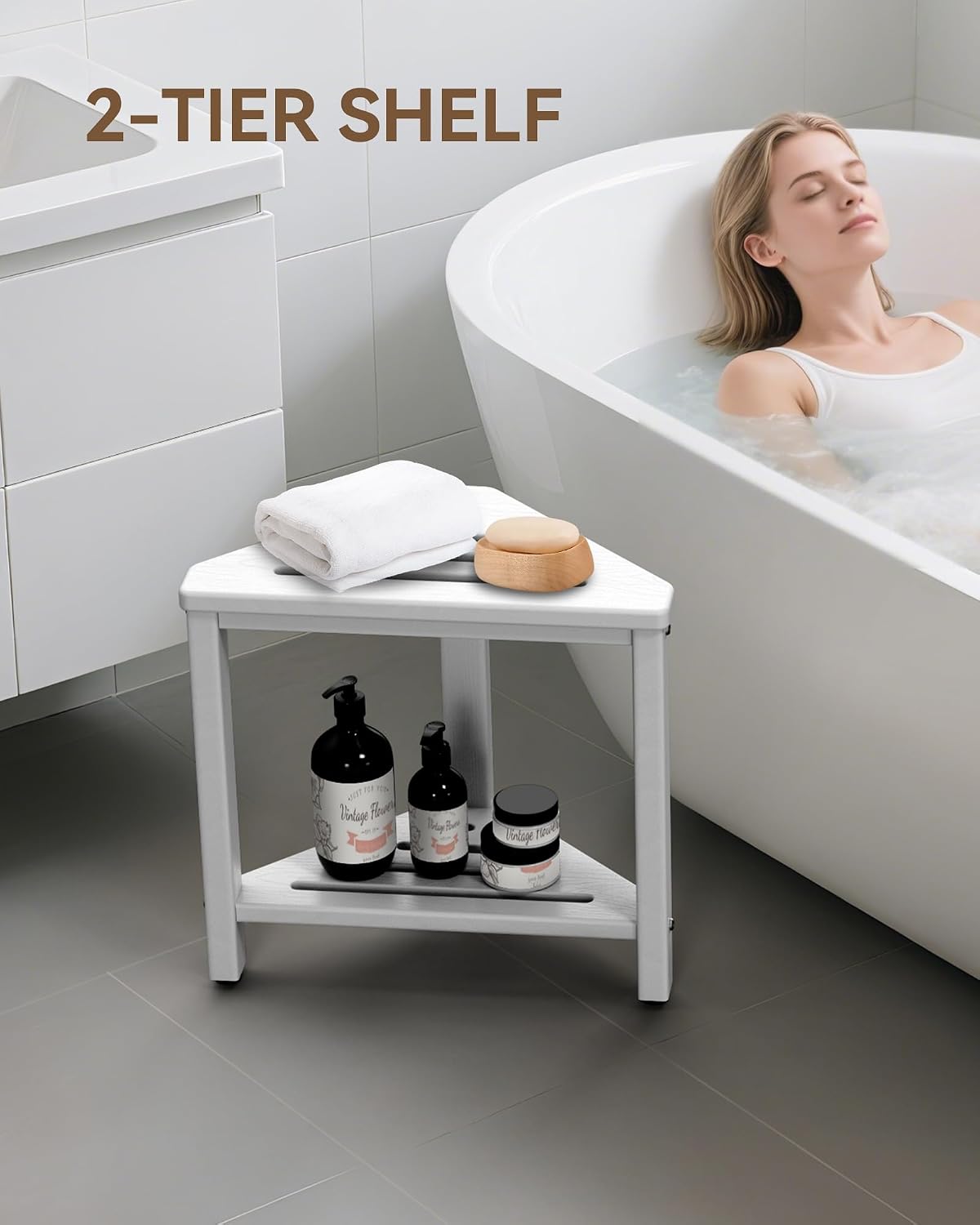 Shower Foot Rest 15in, HDPE Waterproof Shower Stool for Inside Shower,White