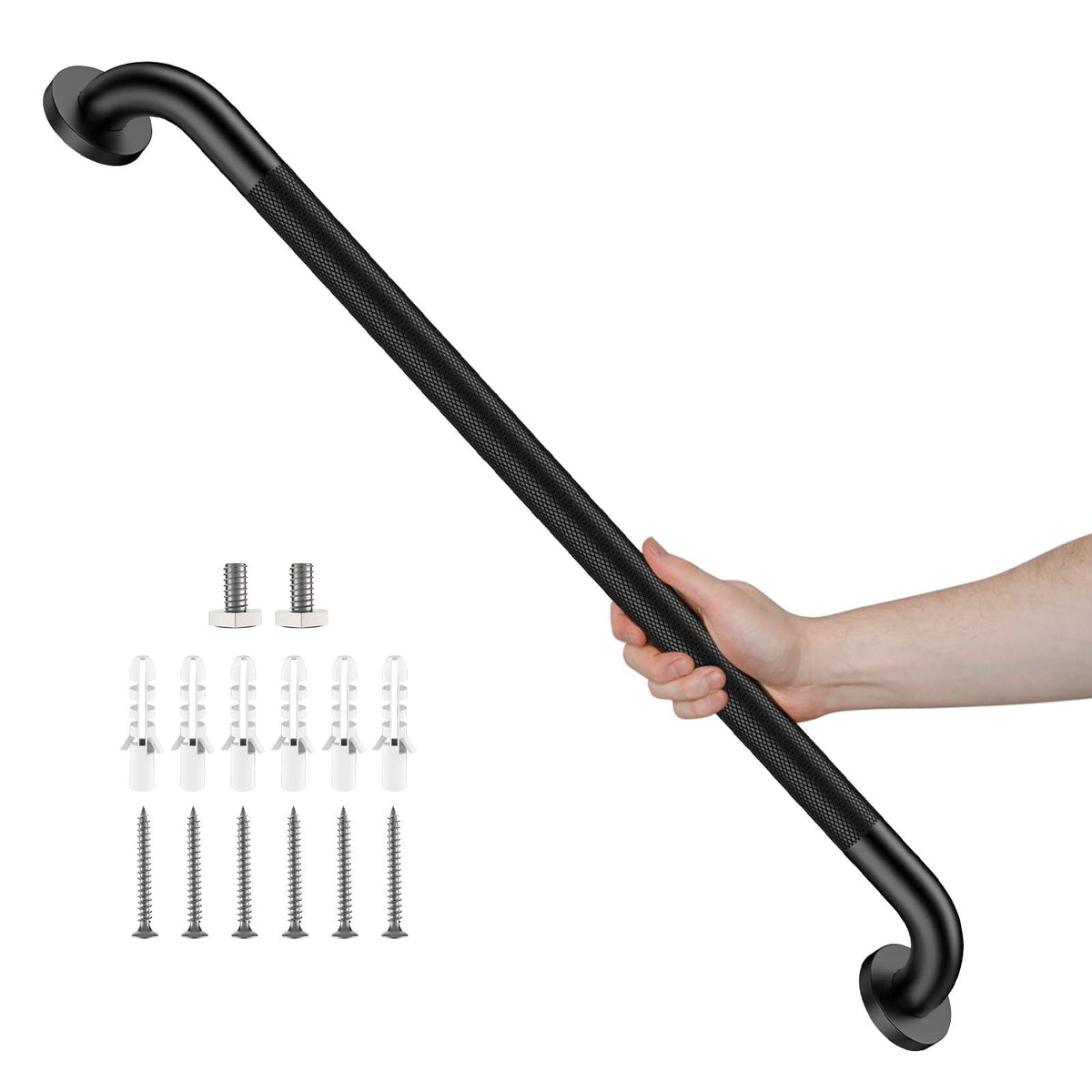 Black Knurled Grab Bar 36 Inch, Safety Shower Handrail for Senior