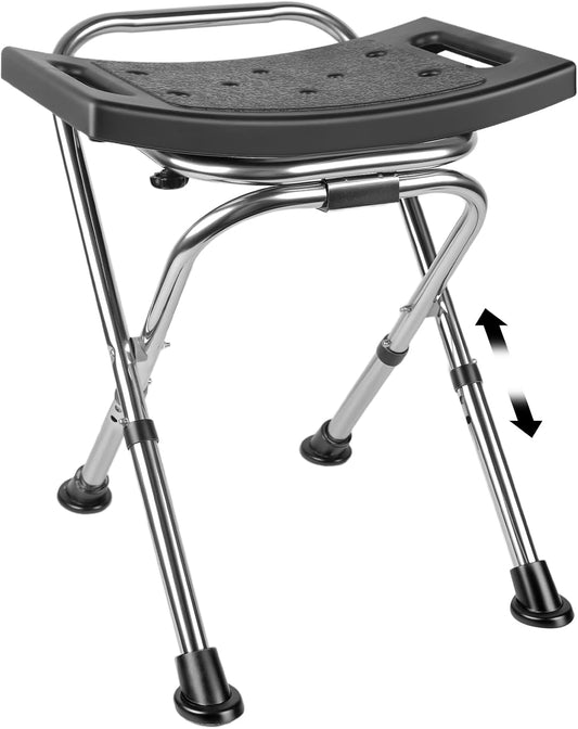 Folding Shower Chair Seat,Height Adjustable Shower Chair Seat,Stainless Eligible Shower Chair for Inside Shower,400lbs Portable Travel Shower Stool,Safety Anti-Slip Bath Chair for Seniors(Black)