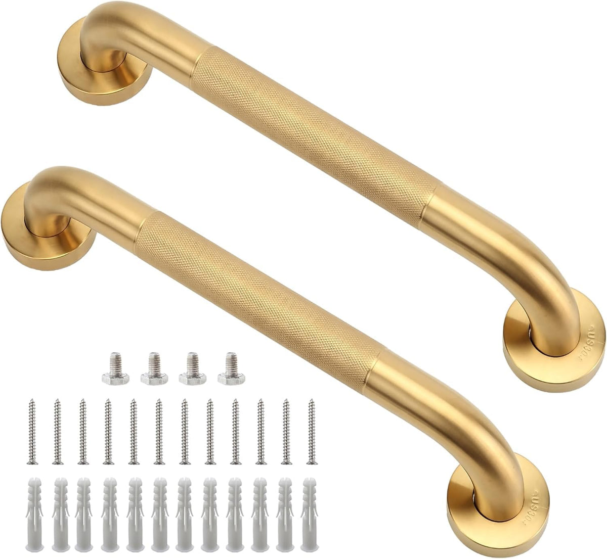16 Inch Silver Anti-Slip Shower Grab Bars, 1.25" Diameter 2 Pack