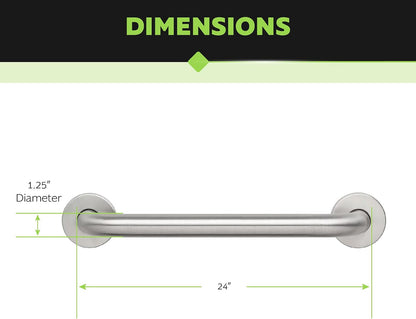 Homewerks 068 HW11424SS 24 inch Bathroom Grab Bar with 1-1/4 Inch Diameter and Concealed Screws ADA Compliant, Stainless Steel