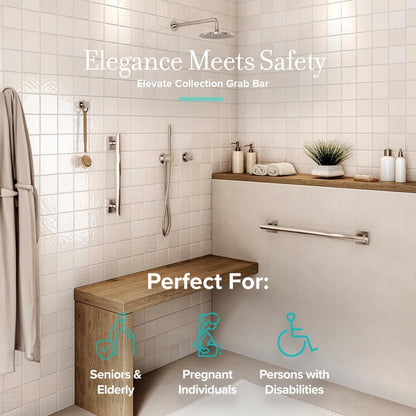 Gatco 950 Elevate Shower Grab Bar, 12 Inch, ADA Compliant, Satin Nickel, Wall Mounted Bathroom Handrail