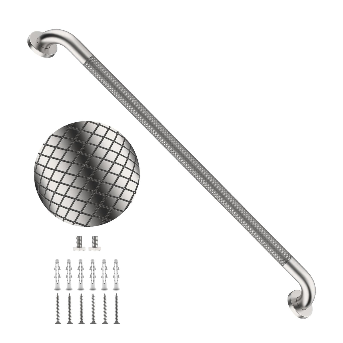 2 Pack 24 Inch Polished Chrome Anti Slip Knurled Shower Grab Bar