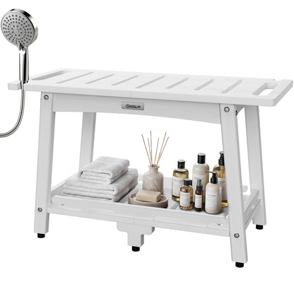 Shower Bench Seat, Non-Slip Shower Benches for Inside Shower to Sit on, HDPE Waterproof Shower Stool for Shaving Legs, Shower Chair with Adjustable Feet for Bathroom, Indoor/Outdoor Use, White