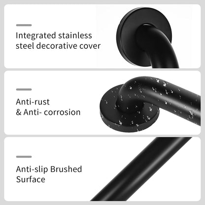 2pack 18inch Handicap Grab Bar for Shower, Shower Handles for Elderly, Shower Grab Bars for Seniors with Concealed Screws Black