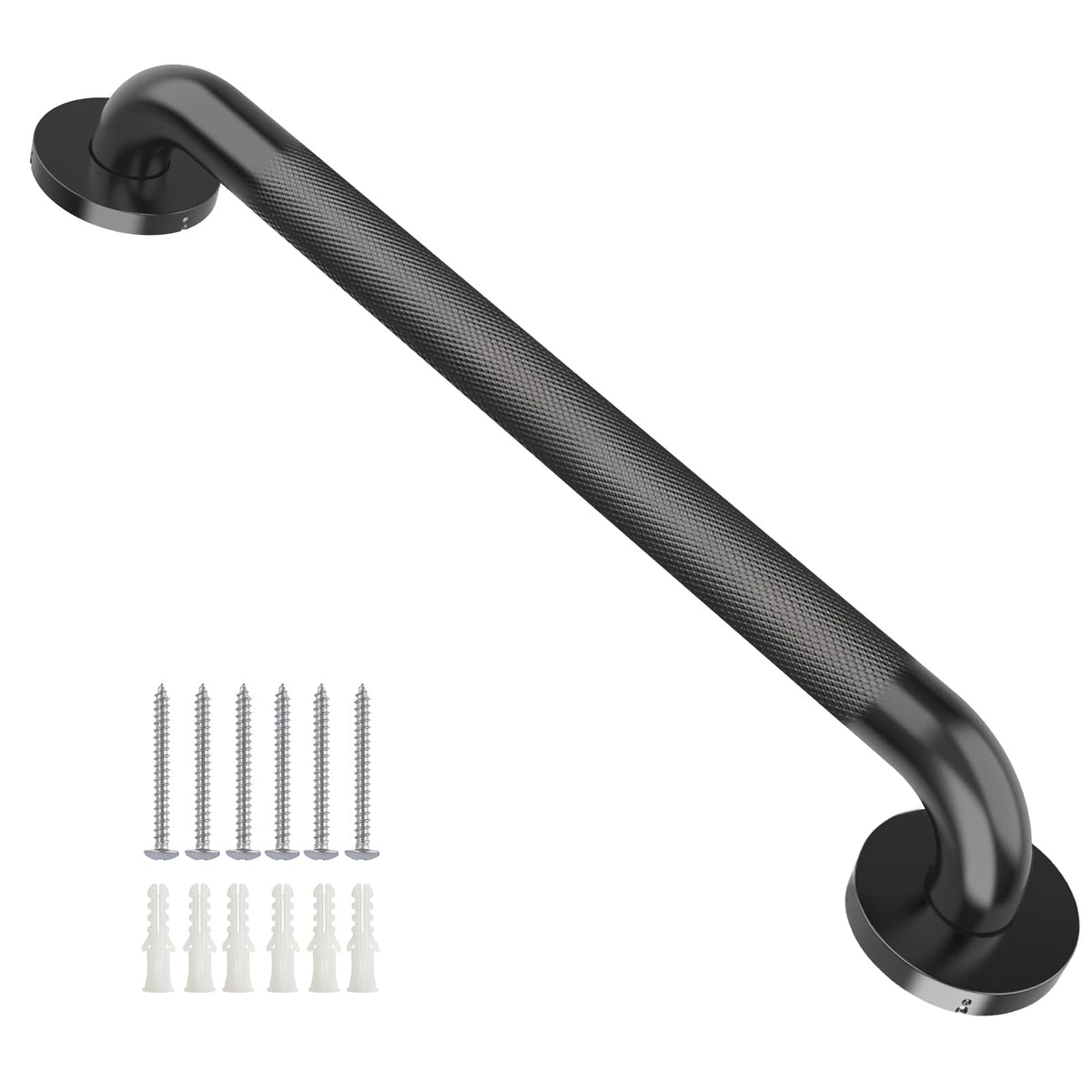 Shower Grab Bars for Seniors, 12 Inch Square Matte Black Bathroom Handle for Wall, 304 Stainless Steel Anti Slip Bathtub Safety Bar, ADA Compliant 500 LBS Hand Rail for Elderly, Handicap
