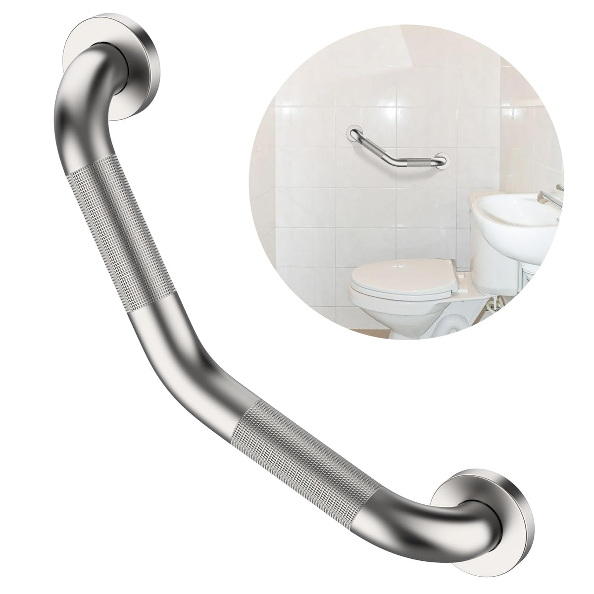 ZUEXT 2 Pack 16 Inch Angled Brushed Nickel Non Slip Knurled Shower Grab Bar