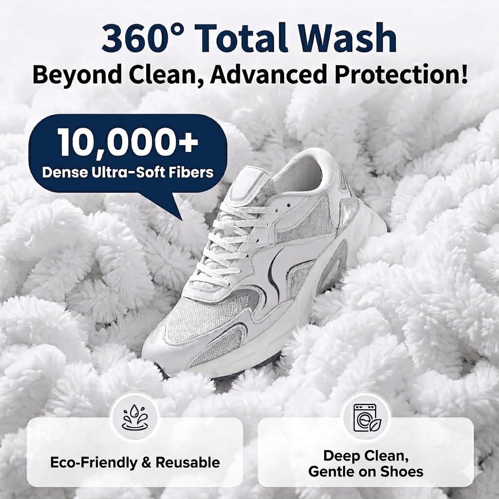 Shoe Washing Machine Bag 2 Pack with XXL 17"x16" Drying Bag - Reusable Laundry Shoe Bag, Heavy-Duty Concealed Zipper, 360° Microfiber Cleaning for Sneakers & All Footwear (White)