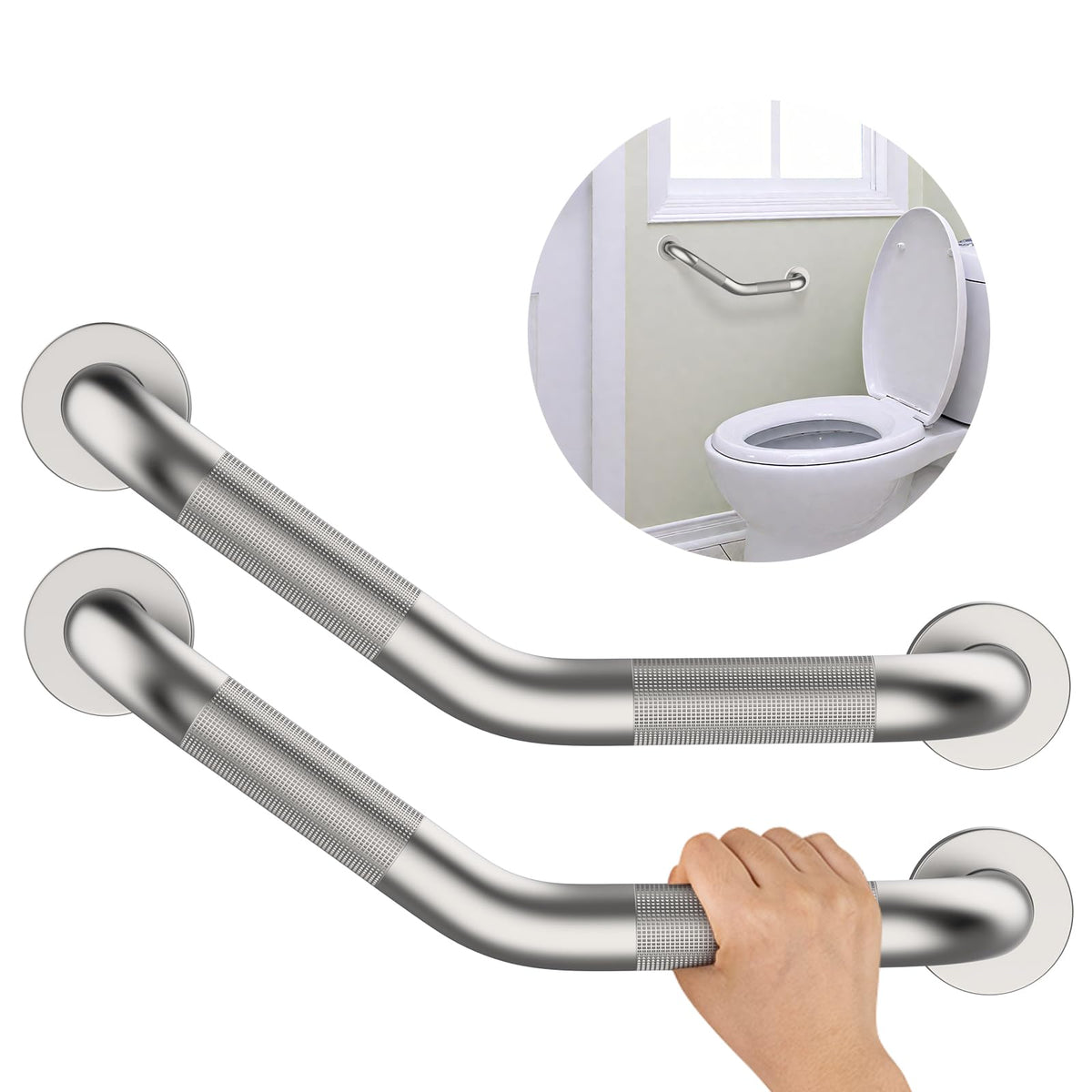 16 Inch Angled Shower Grab Bar, Munzong Brushed Nickel Bathroom Grab Bar