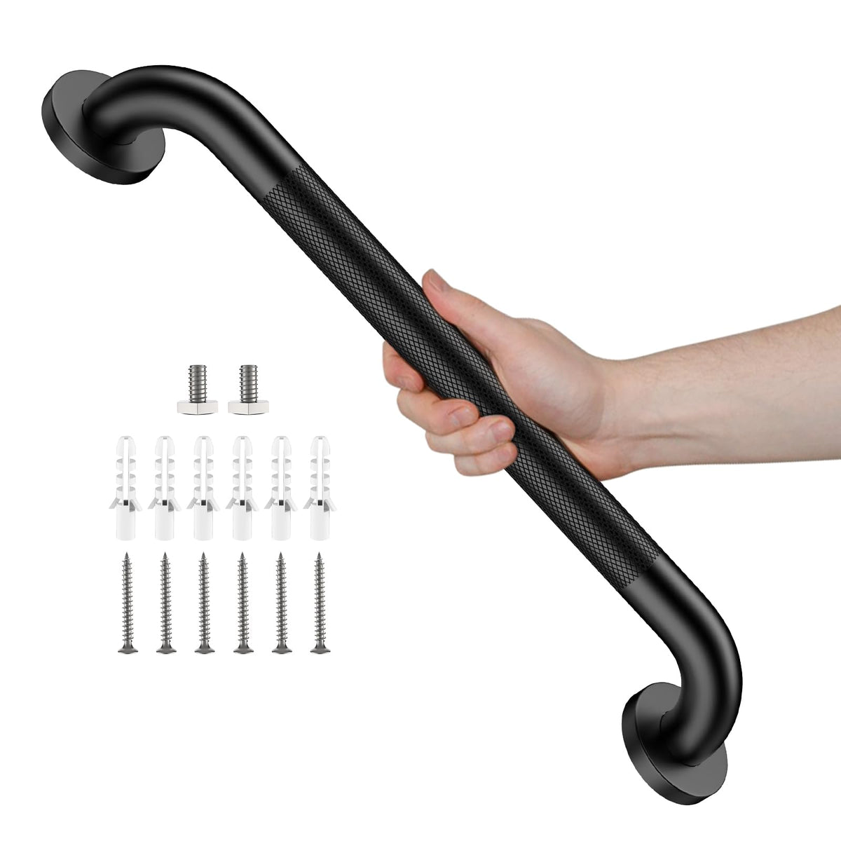 Black Knurled Grab Bar 36 Inch, Safety Shower Handrail for Senior