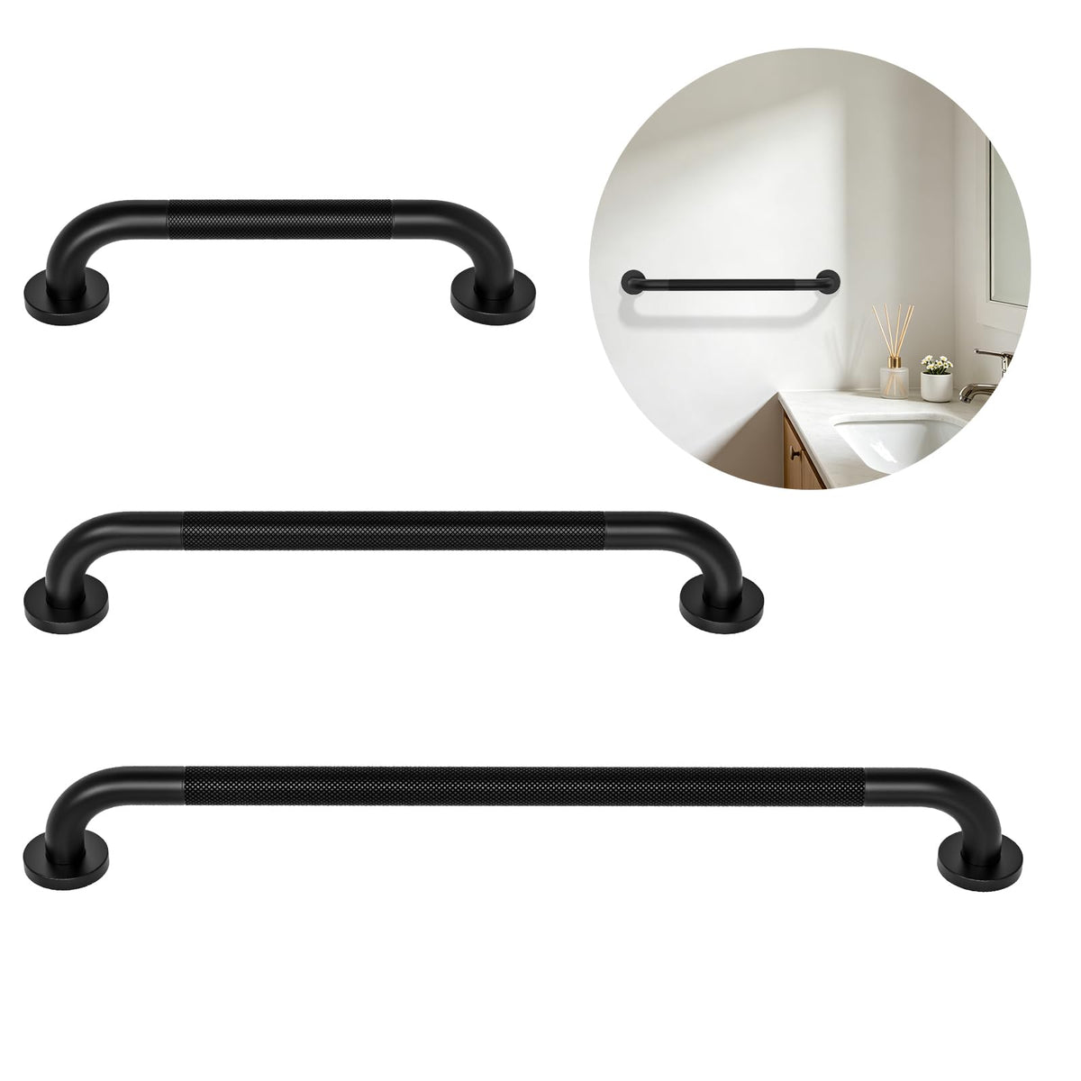 3 Pack Anti Slip Shower Grab Bar, Munzong 12" 16" 16" White Bathroom Bar