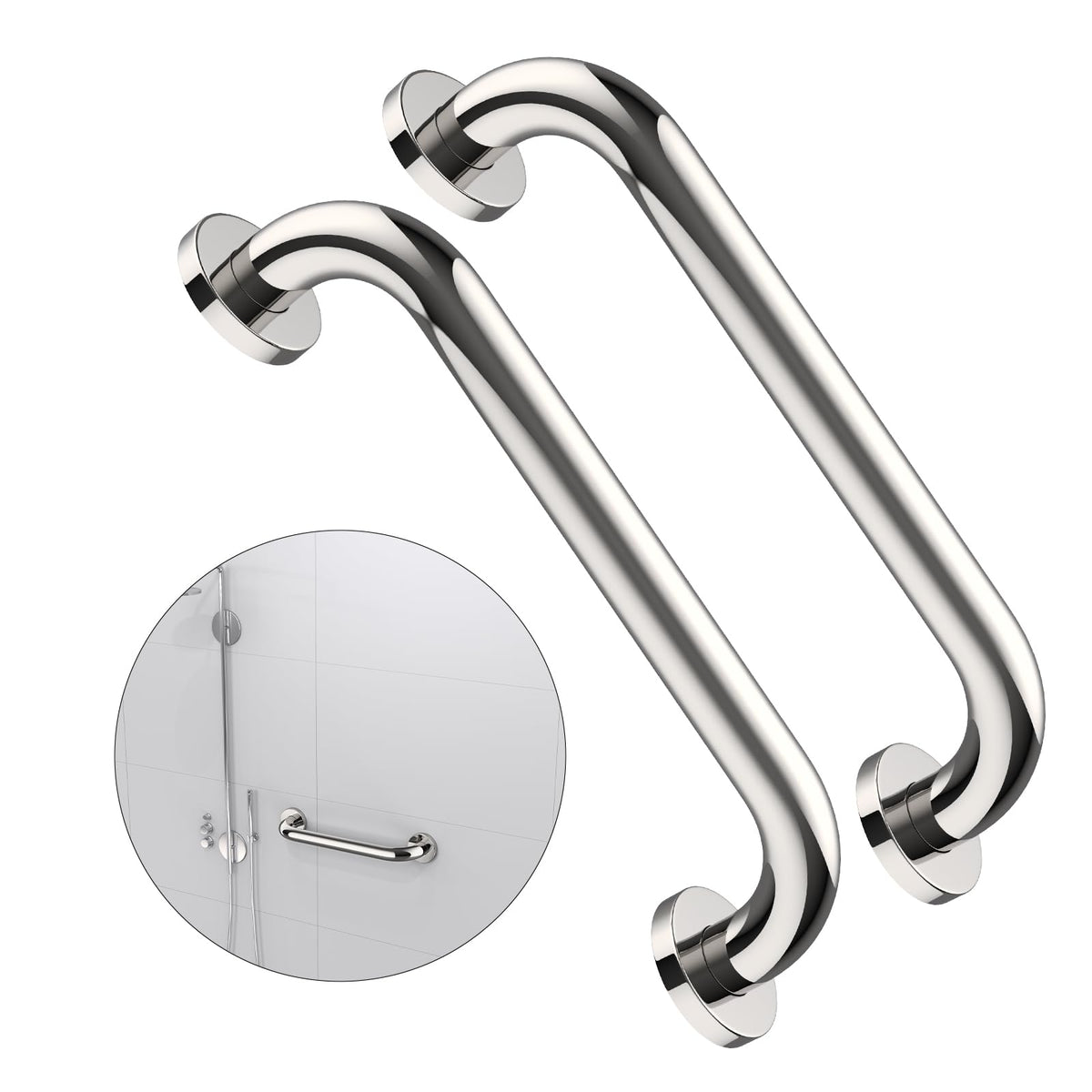 2 Pack 16 Inch Shower Grab Bar - 1.25" Diameter, ZUEXT Chrome Stainless Steel Bathroom Grab Bar Handle, Bathroom Balance Bar,Safety Hand Rail Support,Handicap Injury Elderly Senior Assist Bath Handle